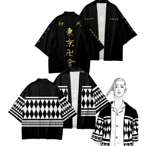 Anime Tokyo Revengers Cosplay Cloak Black T-shirt Hanagaki Takemichi Ken Ryuguji Haori Kimono Top Shirts Tee for Summer Men
