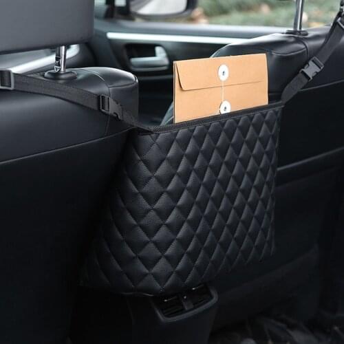 Car Pocket Seat Back Leather Organizer Handbag Holder Net Bag Barrier of Backseat Pet Kid Auto Storage Pouch for Phone Document