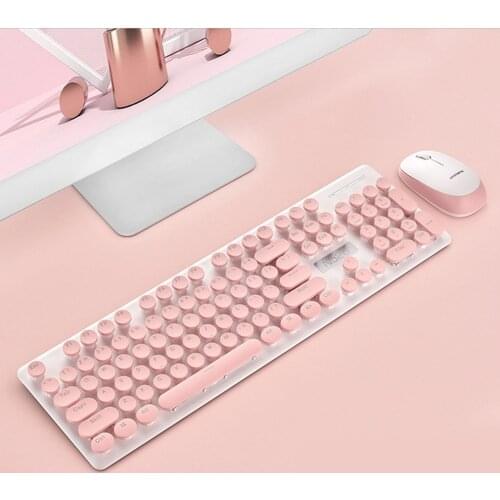 Vococal Wireless 104 Keys Keyboard Keypad Key Board with Cute Mouse Retro Typewriter Style for PC Desktop Laptop Home Office