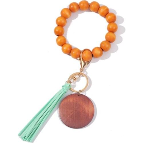Pendant Keyring For Women Wood Beads Keychain For Keys Wristlet Bracelet Keychain Charms Fashion Accessories Wholesale Trend