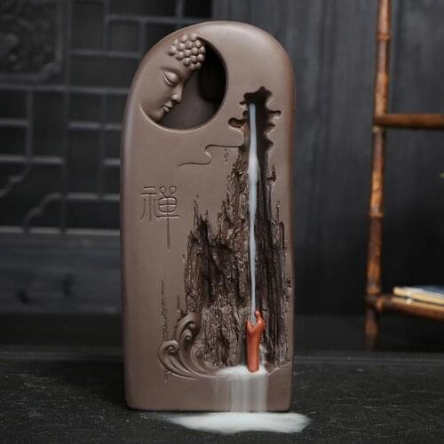 Buddha Backflow Incense Burner Holder Smoke Waterfall Incense Burner Ceramic Handmade Censer Burner Buddhist Home Decoration