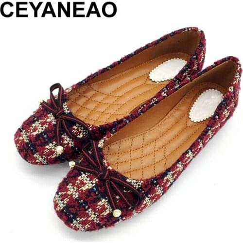 CEYANEAO 2018 Shoes Woman Spring Autumn Butterfly-knot Slip-On Woman Single Shoes Ladies Females Footwear Zapatos Mujer Red