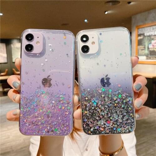 Glue Gradient Phone Case For iPhone 11 12 11Pro Max Glitter TPU Epoxy Luxury Phone Back Cover For iPhone X XR XS Xs Max 7 8 Plus