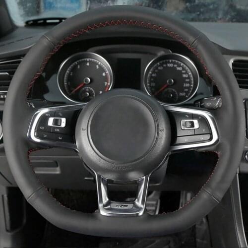 Car Steering Wheel Cover Non-Slip Black Genuine Leather For Volkswagen Golf 7 MK7 Gti R Vw Polo Scirocco 2015 2016