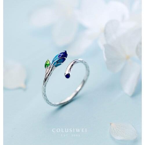 Colusiwei Vintage 100% Real 925 Sterling Silver Colorful Branch Leaf Open Adjustable Finger Rings for Women Fashion Jewelry