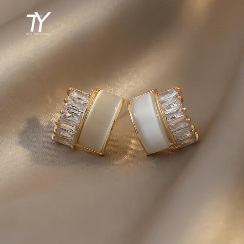 Design Luxury Opal Zircon Rectangular Gold Earrings 2021 For Woman Korean Fashion Jewelry Wedding Party Girls Unusual Earrings