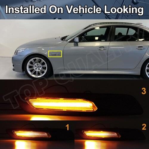 For BMW E60 E61 E82 E88 E90 E91 E92 E93 Clear Lens 2Pcs Dynamic LED Side Marker Light Turn Signal Blinker Lights Amber Lamps