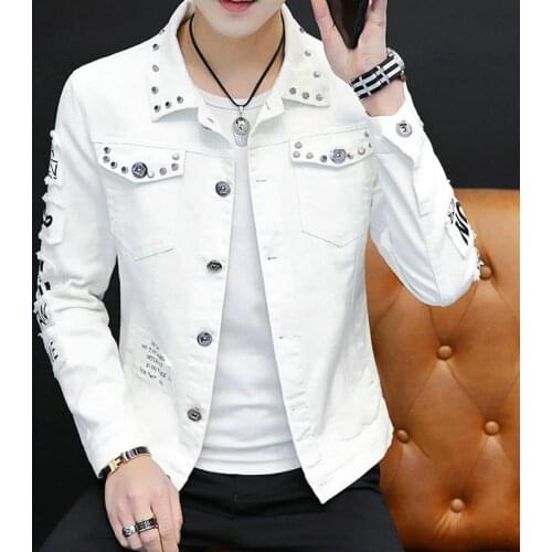 Fashion Streetwear Men Cotton Rivet Studded Jeans Slim Stand-up Collar Cowboy Jackets Designer Casual Male Denim Coat Size 3XL