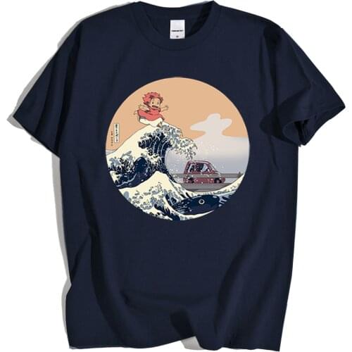 Hokusai on the Cliff by the Sea Comics Print T Shirt Mens Loose Oversize New Tee Clothes Summer Loose Tops Creativity T Shirts