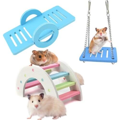Hamster Rainbow Bridge Pet Toys Wooden Bridge Hanging Toys Chew Teeth Care Molar Climbing Training Toys Pet Supplies