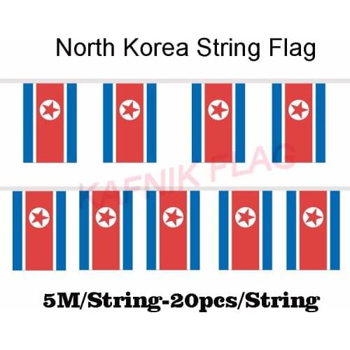 KAFNIK,5 meters 20 faces 14*21CM North Korea String Flag Banner Bar For Party Decoration/World Event Carnival Decor