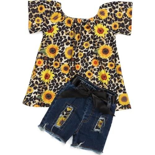 Kaiya angel toddler Girls Boutique Outfits Floral Shirt + Denim Shorts Baby Summer Clothes Kids Back to School Clothing Set