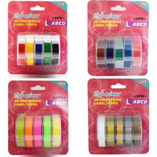 5Rolls Combo Set 3D 9mm Embossing PVC Label Tapes Compatible Dymo 1610 1880 12965 Motex E101 Manual Label Makers Printers