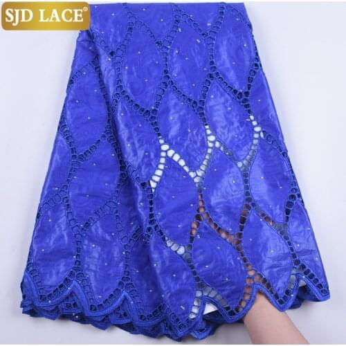 SJD LACE Royal Blue African Lace Fabric High Quality Bazin Riche Lace With Stones Punch Cord Laces For Wedding Material SewA1892