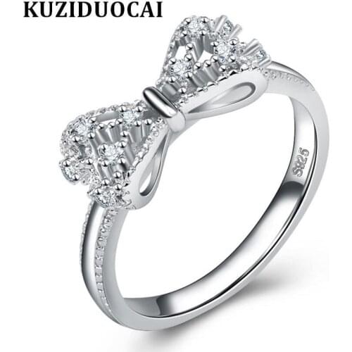 Kuziduocai New Fashion Jewelry Stainless Steel Zircon Bow-knot Wedding Rings For Women Gifts Anillo Anel Bague Punk Girls R-28