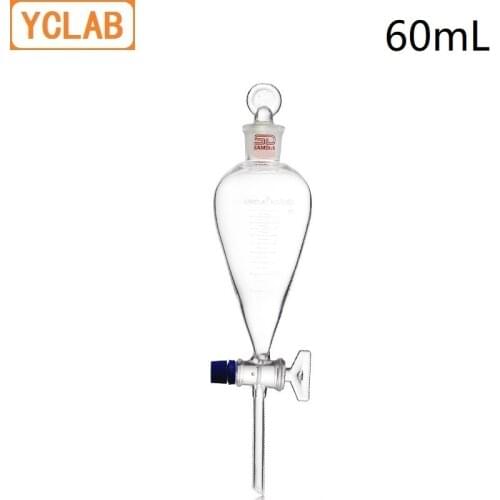 YCLAB 60mL Seperatory Funnel Pear Shape with Graduation Ground in Glass Stopper and Stopcock Laboratory Chemistry Equipment