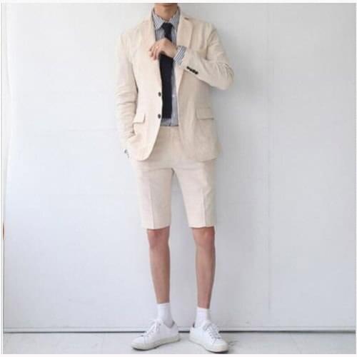 Summer Ivory Beige Linen Slim Fit Men Suits Short Pants Handsome Best Men Blazer Groomsmen Birdegroom Prom Wear Party 2 Pieces