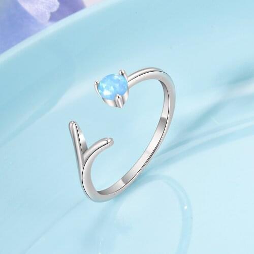 Minimalist 925 Sterling Silver Adjustabale Rings for Women Female Wedding Ring with Blue Opal Stone Silver 925 Jewelry