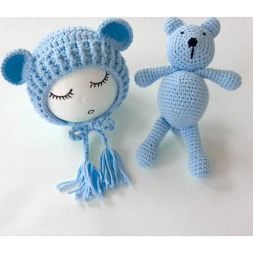 Newborn Photo Bear Modeling Hat Cute Woolen Knitted Baby Hat Child Photography Bear Toy Cap+Bear Knitted Cute Birthday Gift