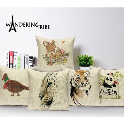 Cartoon Tiger Cushion Case Bird Panda Decoration Pillow Cover Linen Cushion Covers Animal Home Decor Sofa Pillows Cases Kissen