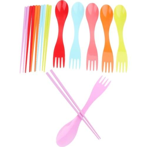 12Pcs Plastic Spoon Fork Chopsticks Outdoor Camping Pinic Eating Cutlery Set, Lightweight and Portable