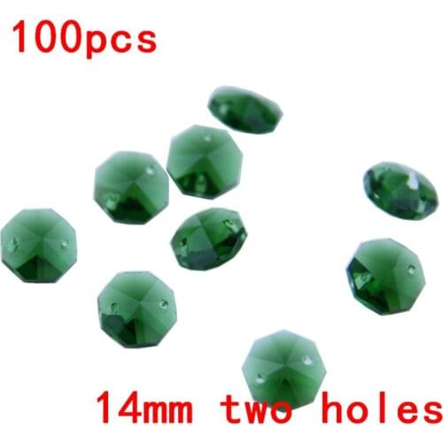 Natual Dark Green 100pcs 14mm Glass Octagon Beads Crystal Chandelier In 2 Hole Prism Beads Lighting Ornament Beads for Deal With