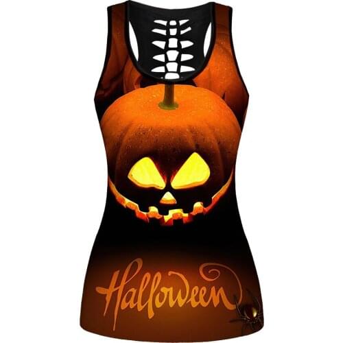 New Summer Women Running Vests Pumpkin Printing Grey Sports Tops 8 Patterns S To 4xL