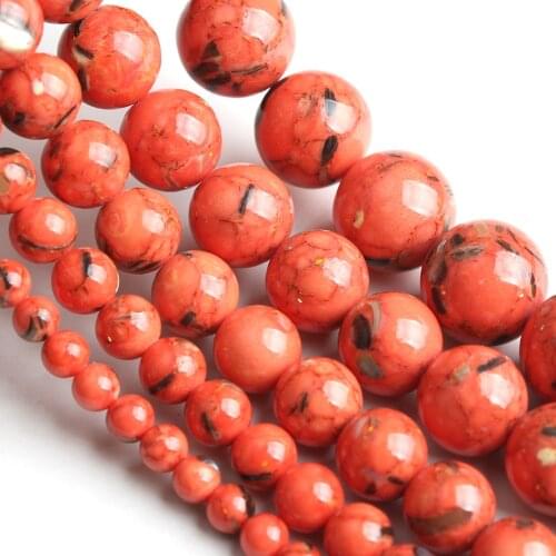 Orange Shell Howlite Turquoises Stone Beads Jewelry Round Loose Spacer Beads For Jewelry Making Handicrafts 4/6/8/10/12mm