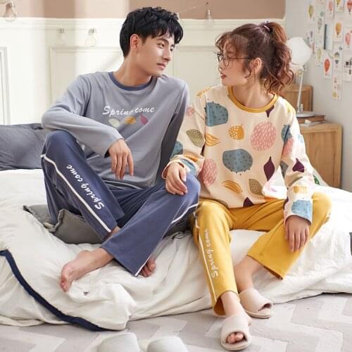 Autumn Pajamas Couples Cotton Sleepwear Soft Pyjama Sets Cartoon Pattern Women Pajama Set Long Sleeve Men Lounge Pijamas