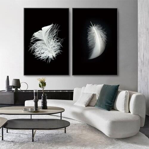 Black and White Feather Flower Posters And Prints Nordic Minimalist Wall Art Canvas Painting Pictures For Living Room Home Decor