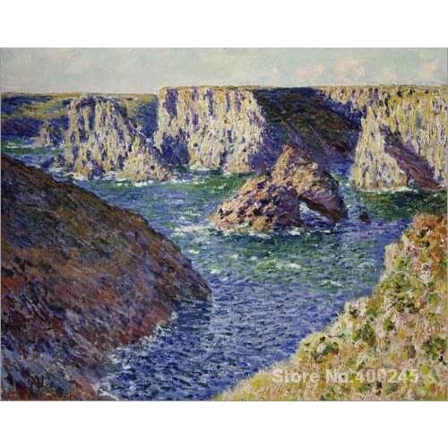 Gift custom Landscape Painting The rocks of Belle Ile. In by Claude Monet High Quality Hand painted