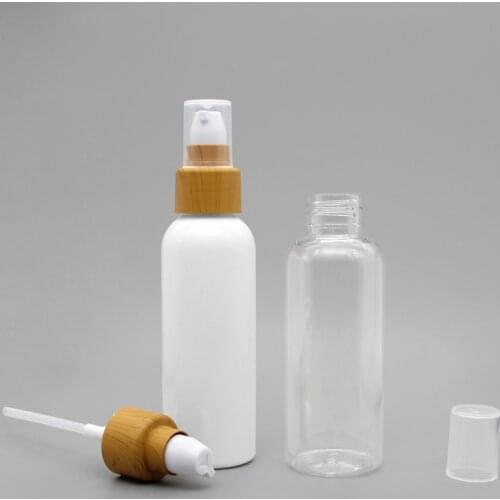 100ML 50pcs Transparent Plastic Bottle With Wood Grain Lotion Pump, Empty Cosmetic Toner Essence Packaging Bottles