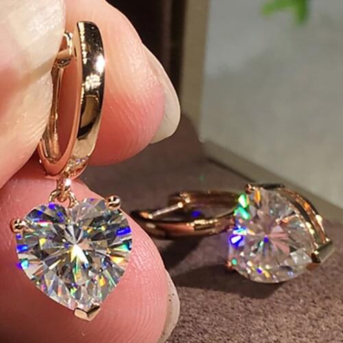 18K Rose Gold 2 Carat Drop Clip Earrings Women Present Wedding Anniversary Engagement Party Each 1 Ct Heart Moissanite Diamond