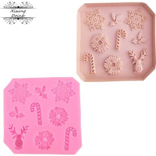 Snowflake,Chrismas Tree,Wreath,Holly and Berries Christmas Silicone cake mold Candy baking tools