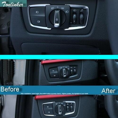Tonlinker 1-2 PCS Car Stainless Steel ABS Headlight Switch Light Cover Case stickers for Bmw 3 4 Series 3GT 316i Accessories