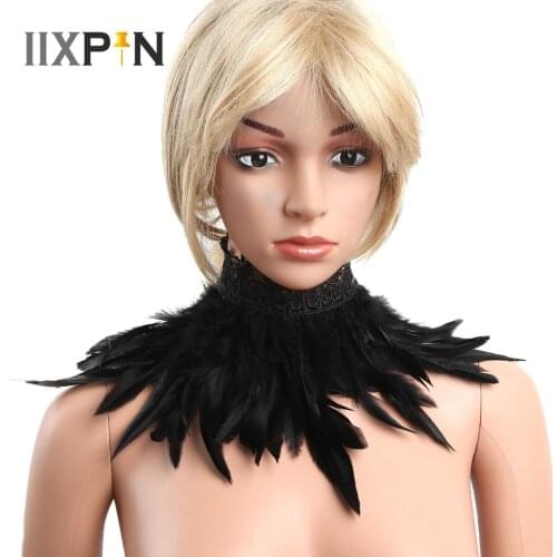 Victorian Gothic Fake Collar Natural Feather Lace False Collar Choker Shrug Shawl Shoulder Wrap Cape for Costume Decoration