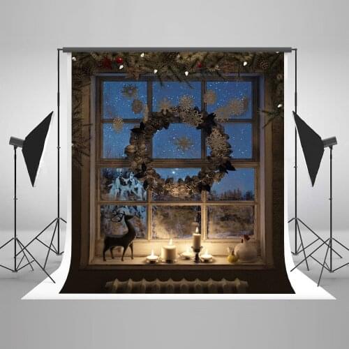 VinylBDS Christmas Photography Backgrounds With Window Wood Candle Photo Studio Background Backdrop Washable Photobackdrop