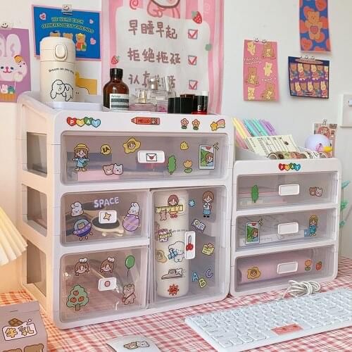 Large Capacity Desktop Cosmetic Storage Box Transparent Drawer Desk Shelf Student Dormitory Pen Holder School
