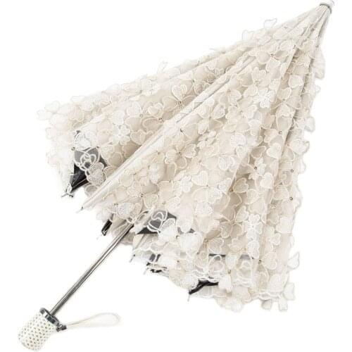 Embroidered Sun Umbrella Lace Daughter Folding Umbrella Rain Women Wedding Sunscreen UV Dual-purpose Umbrellas Paraguas SY312