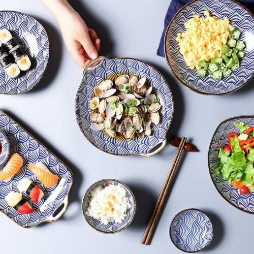 Japanese Tableware Plate Household Creative Irregular Personality Dish Ceramic Dinner Plate Retro Japanese Style Dish Set