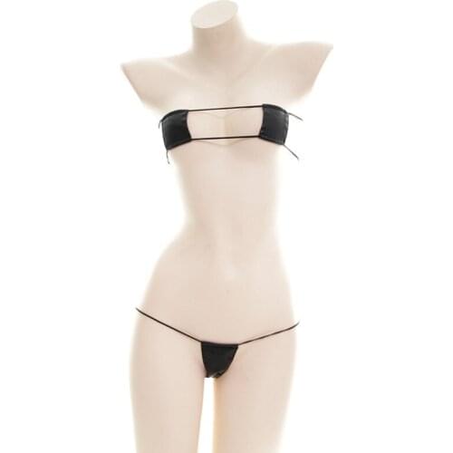 Japanese Leather Sexy Lingerie Lolita Kawaii Anime Cosplay Mini Bikini Erotic Costumes Bra Women Underwear Set