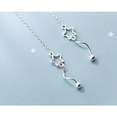 MloveAcc Chain Tassel Real 925 Sterling Silver Star Dangle Drop Earrings Minimalist for Trendy Women Party Jewelry Fashion Brinc