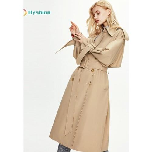 Womens trench coat extended fall winter new leisure double breasted