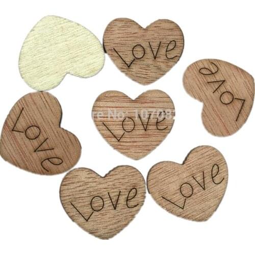 100pcs 25mm "Love" Wood Heart Embellishments Wedding Table Confetti Crafts Toppers Chips Cardmaking Scrapbooking