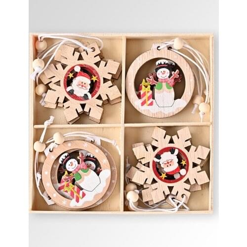 12Pcs/Iot Christmas Snowflakes Wooden Pendants Xmas Tree Ornaments Home Hanging Decor DIY Christmas Decorations for Home 2022