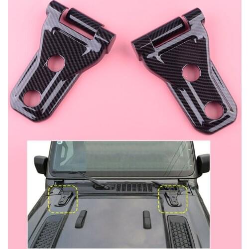 2Pcs Hood Engine Hinge Cover Buckle Car ABS Plastic Carbon Fiber Texture Black fit for Jeep Wrangler JL 2018 2019 2020