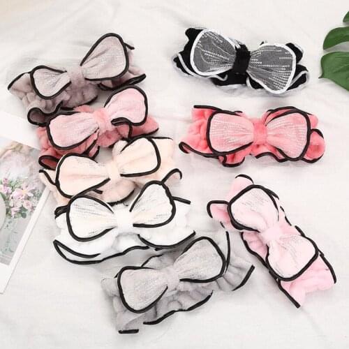 2021 Wholesale Coral Fleece Wave Bows Headbands for Women Girls Makeup Face Washing Hairdo Headwrap Hairband Bowknot Turban