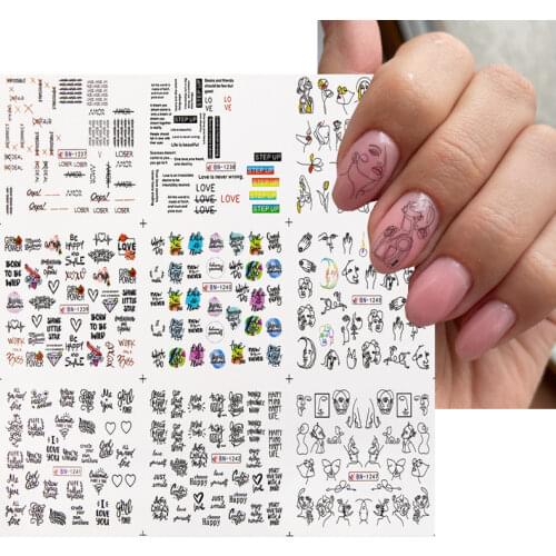 Abstract Image Nail Stickers Leaf Flower Woman Face Black Blossoms Floral Design Slider New Arrivals Nail Art Decals Decoration