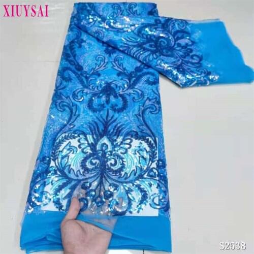 Aqua Blue African Lace Fabric 2021 High Quality Sequins Ghana Lace Material For Nigerian Evening Party Sewing