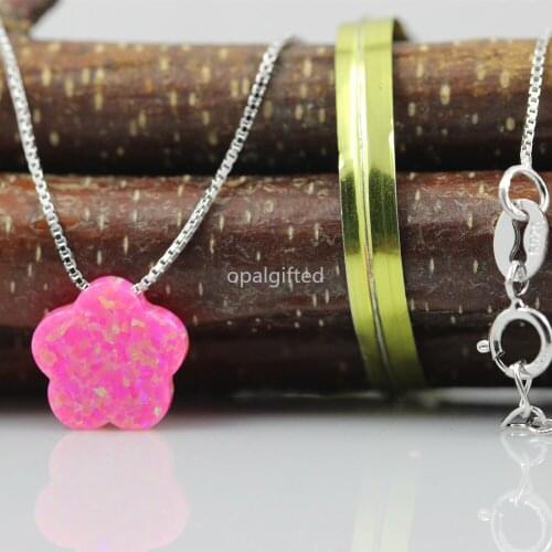 1pc Free Shipping Lab Created 10mm OP43 Pink Opal 5 leaves flower Opal Pendant necklace 925 Sterling Silver box chain necklace